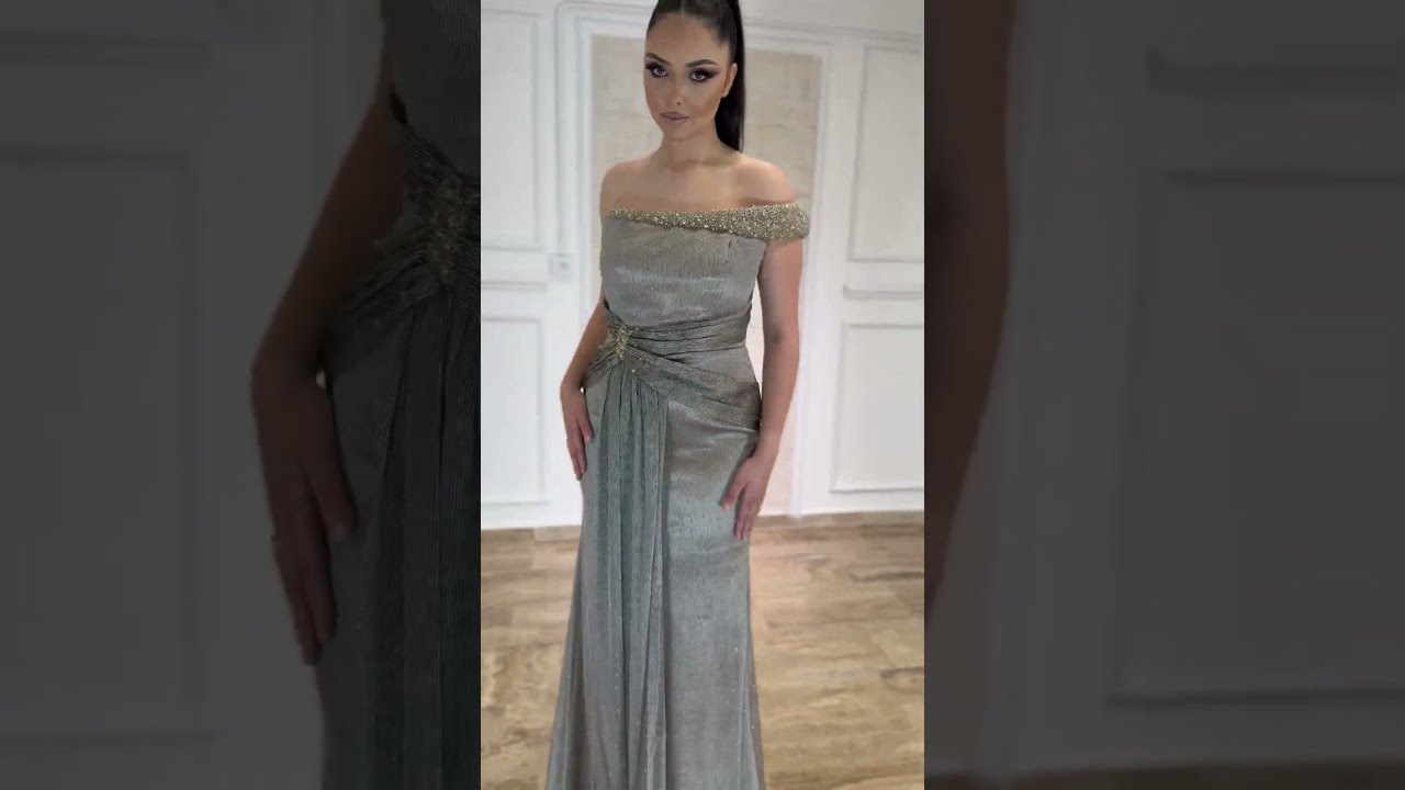 Srebrna Svetlucava duga haljina sa ručnim radom i draperijom | Top Style