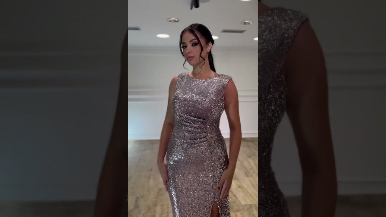 Roze Maksi Haljina sa Svetlucavim Paricama i Šlicem | Top Style