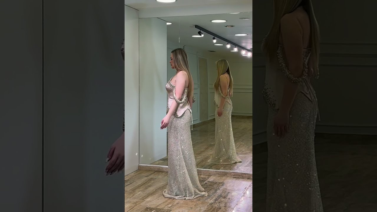Luksuzna duga zlatna haljina sa kristalnim detaljima | Top Style