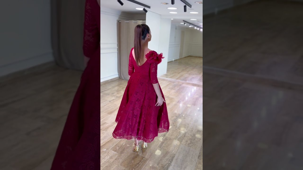 Elegantna čipkasta midi haljina A kroja – bordo | Top Style #dress