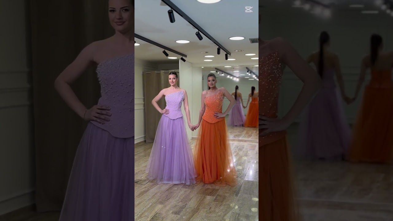 Asimetrična korset haljina sa biserima i tilom – Lila / Narandžasta | Top Style