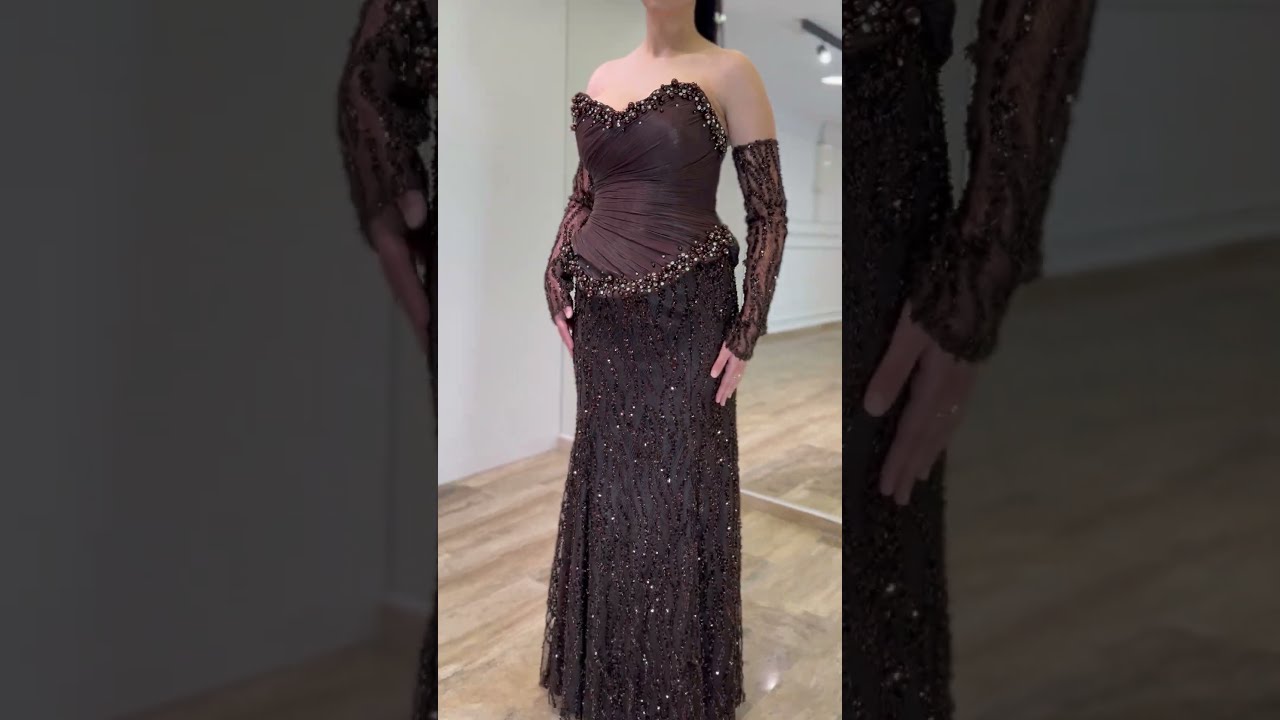 Duga braon svečana korset haljina sa ručnim radom i biserima – Seraphina | Top Style