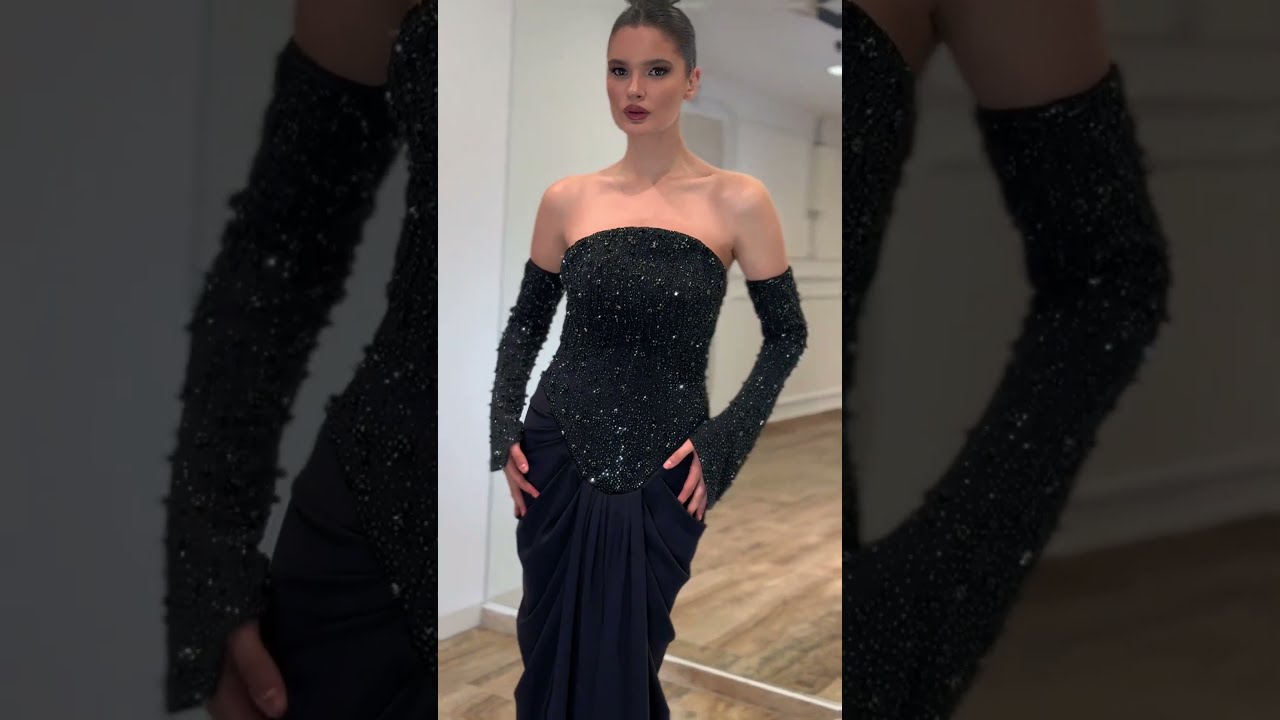 Glamurozna Crna Svečana Haljina sa Korsetom od Perli | Top Style