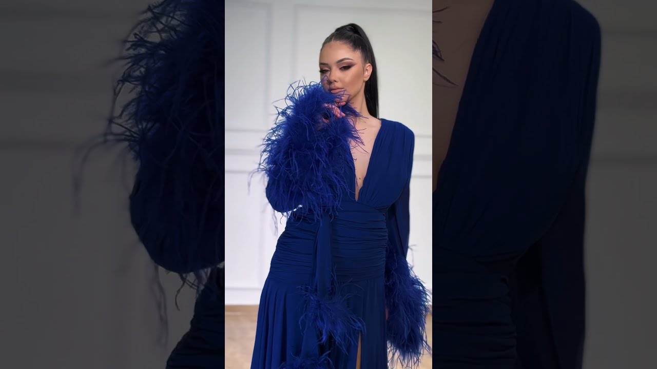 Duga svečana haljina Aria sa raskošnim perjem | Top Style