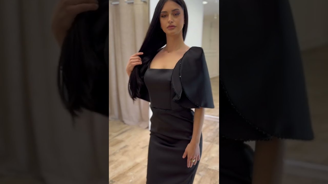Elegantna midi satenska haljina sa pelerina rukavima | Top Style