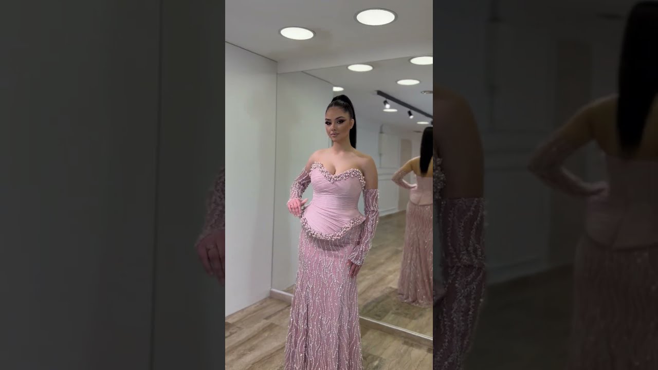 Duga roze svečana korset haljina sa ručnim radom i biserima – Seraphina | Top Style