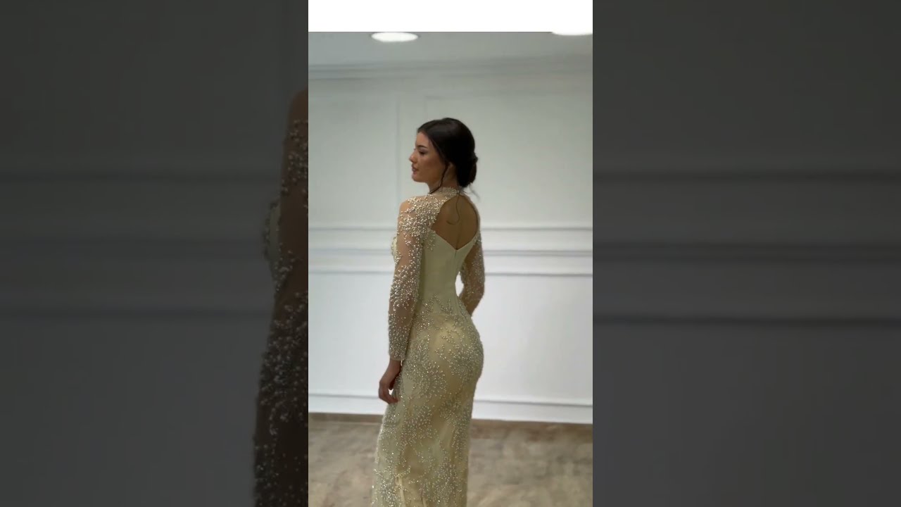 Duga Korset Haljina sa Bisernim Radom i Providnim Rukavima | Top Style