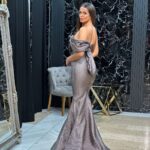 Svečana Sirena Haljina "Silver Stella" – Siva Metalik sa Mašnom i Kristalima – slika 2