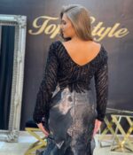 Duga haljina sirena model sa crnim kristalima na gornjem delu