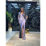 Duga ombre haljina sa dugim izrezanim rukavima