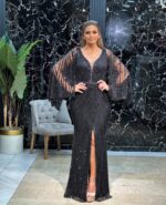 Duga crna haljina ručni rad