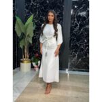 Midi haljina dugih rukava sa pojasom