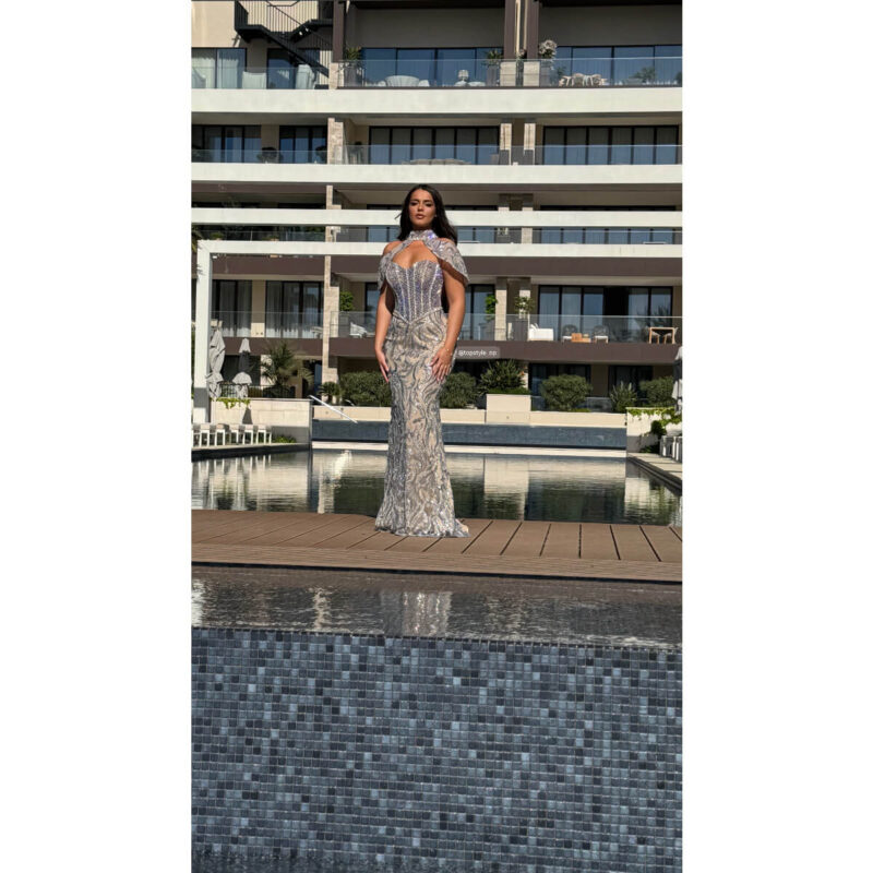 Haljina duga sirena kroja ručni rad sa kristalima - Image 4