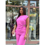 pink komplet košulja sa širokim pantalonama