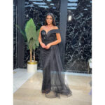 Crna večernja bardot haljina sa tilom