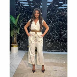 Bež komplet sa braon pojasom