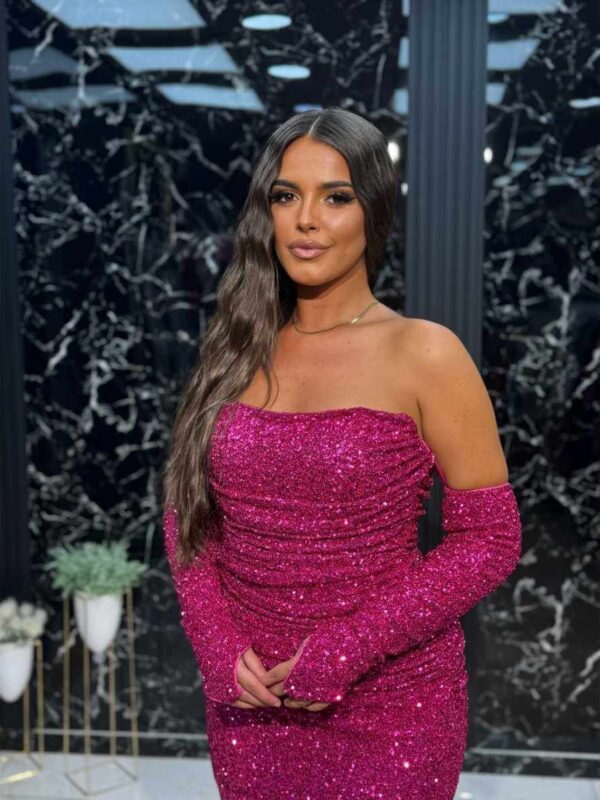 Magenta glam haljina sa rukavicama