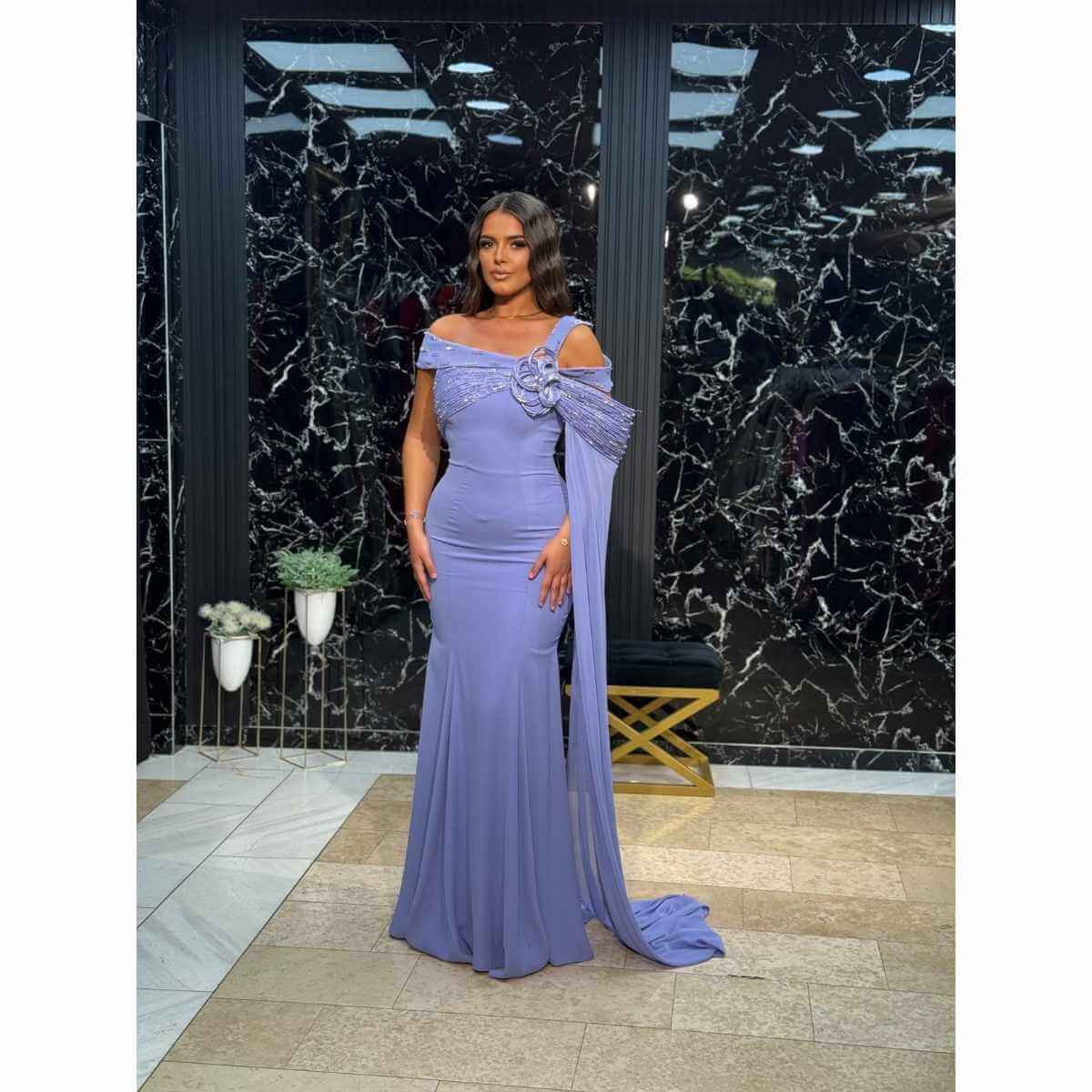 Elegantna duga sirena haljina u lavanda boji