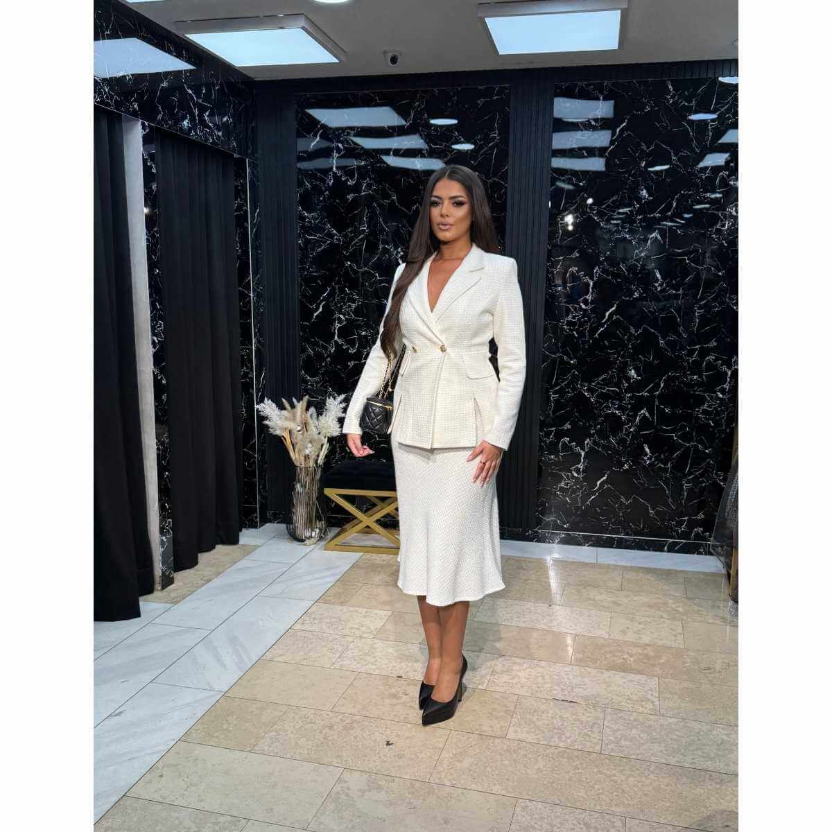Elegantni komplet sako i suknja od tvida