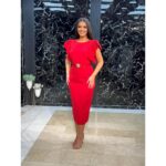 Klasična crvena midi haljina sa kaišem