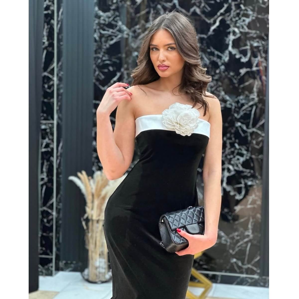 Plišana duga haljina bez bretela