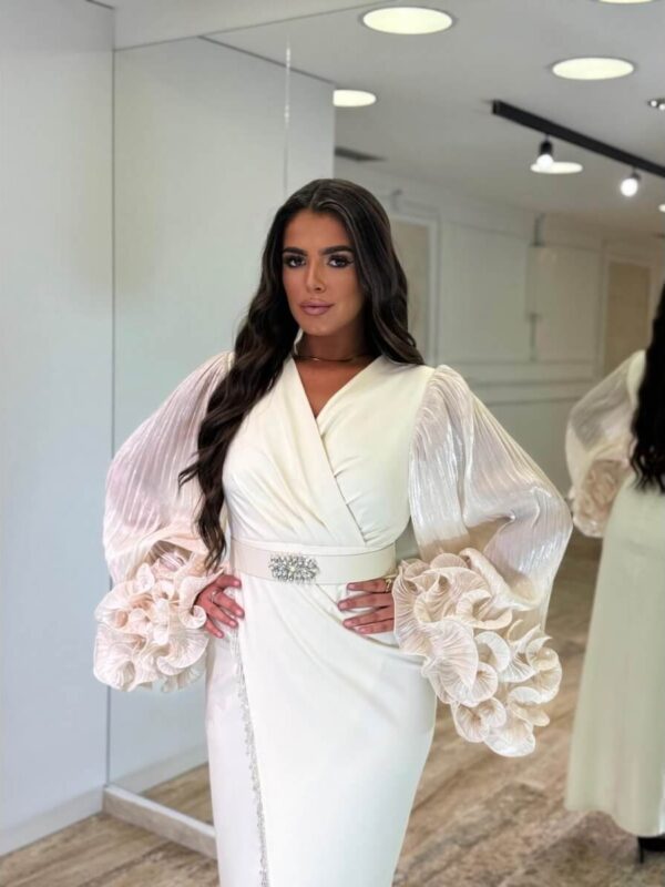 Elegantna midi haljina sa riš rukavima