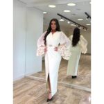 Elegantna midi haljina sa riš rukavima