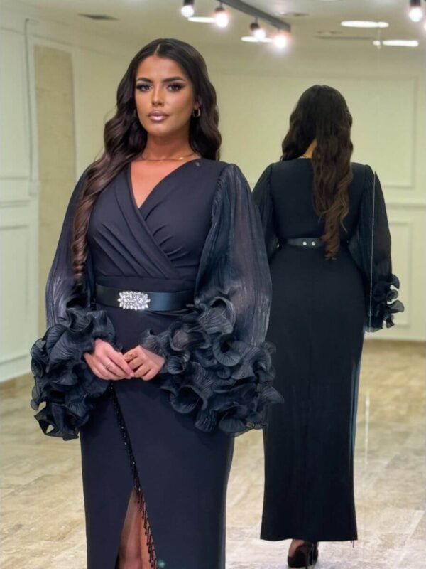 Elegantna midi haljina sa riš rukavima