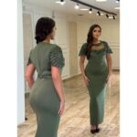 Elegantna svečana haljina sa ukrašenim ramenima i kratkim rukavima