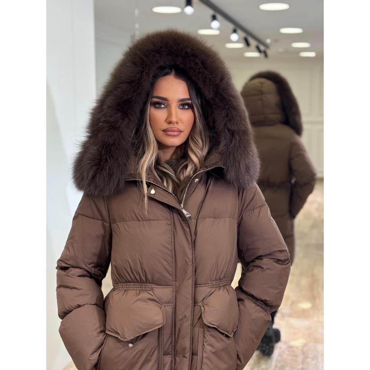 Zimska duga perjana jakna sa krznom – Urban Luxury