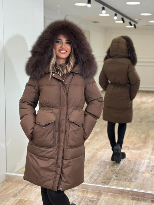 Zimska duga perjana jakna sa krznom – Urban Luxury