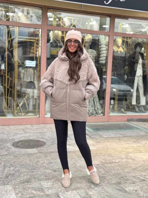 Zimska jakna srednje dužine sa kapom i vunenim detaljima – Wool Touch