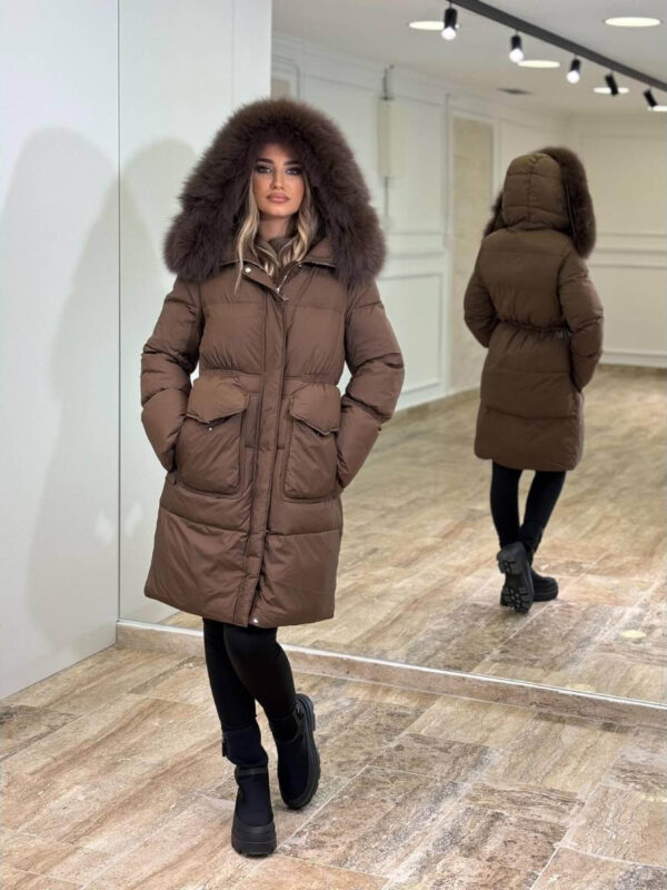 Zimska duga perjana jakna sa krznom – Urban Luxury
