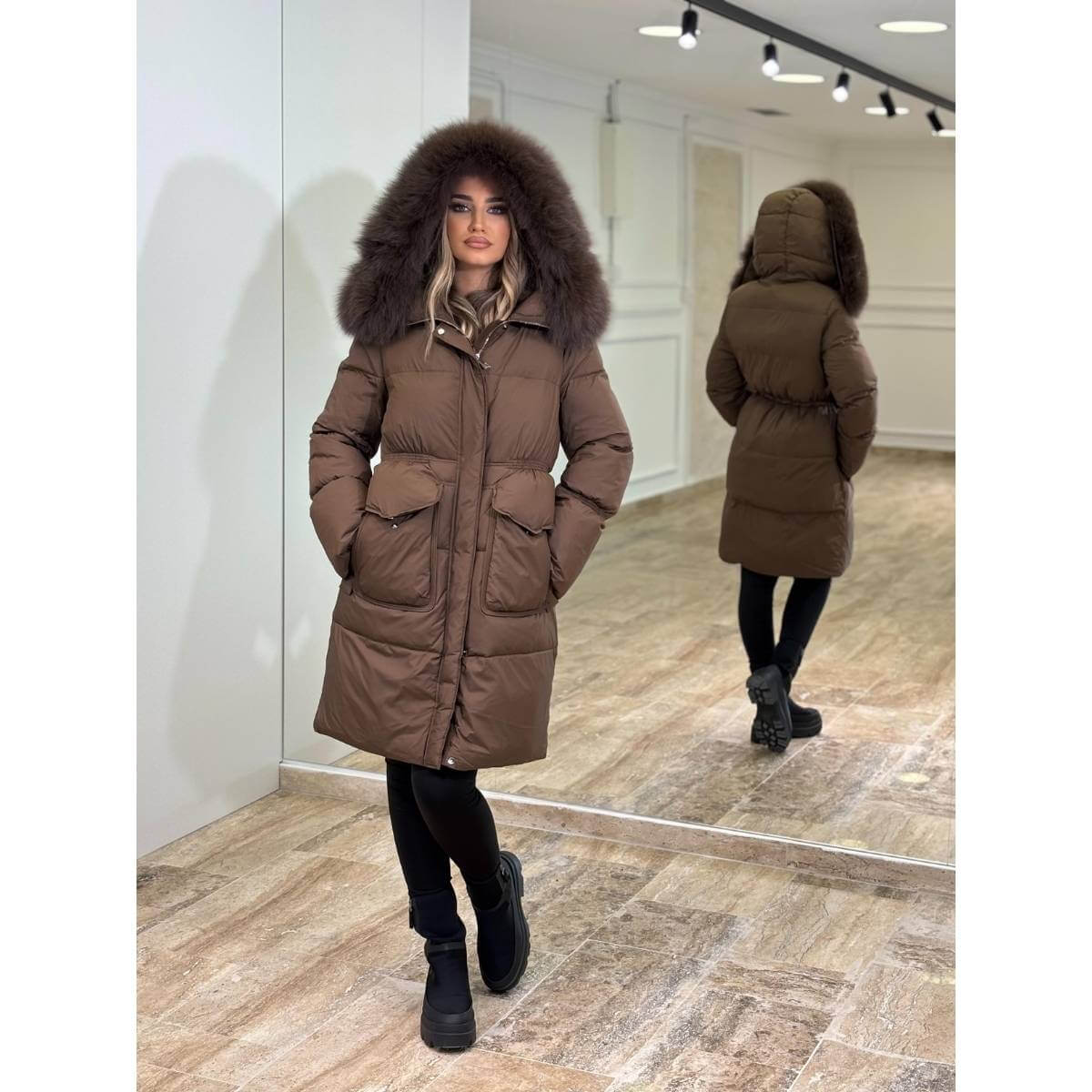 Zimska duga perjana jakna sa krznom – Urban Luxury