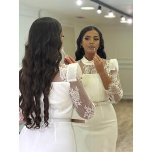 Elegantna midi haljina sa čipkastim rukavima