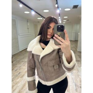 Ženski kratki monton sa vunom – taupe/bež