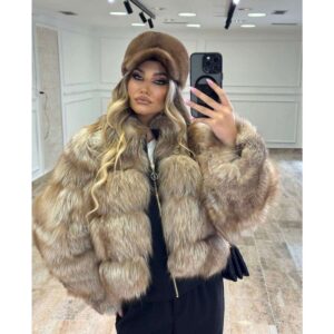 Luksuzna ženska bunda od prirodnog krzna u braon nijansi