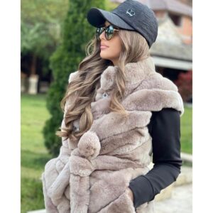 Prsluk sa pojasom od prirodnog krzna zeca