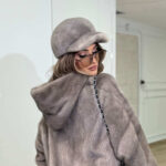 Sivi kačket od prirodnog krzna nerca