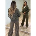 Trodelni casual set sa dvostranom jaknicom – maslinasto zeleni