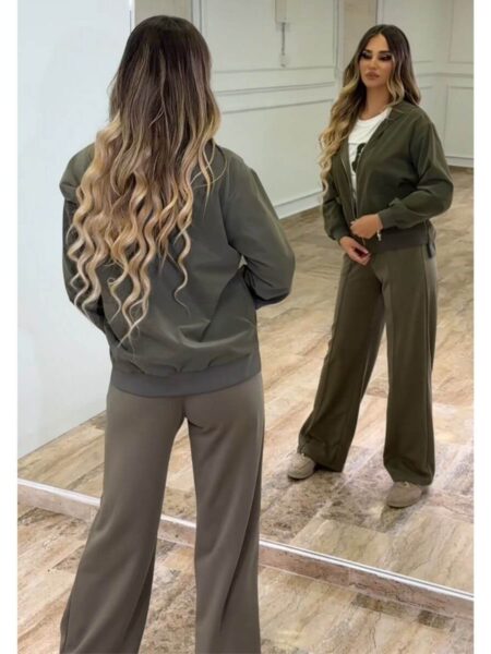 Trodelni casual set sa dvostranom jaknicom – maslinasto zeleni