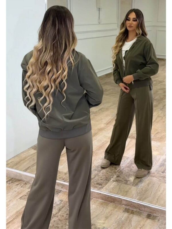 Trodelni casual set sa dvostranom jaknicom – maslinasto zeleni