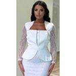 Bela maksi haljina od čipke sa strukturiranim gornjim delom