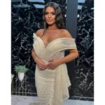 Bež bardot haljina ručni rad