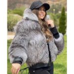 Siva premium bomber bunda od prirodnog krzna