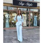 Elegantni komplet sa V-izrezom – pastel roze & plava