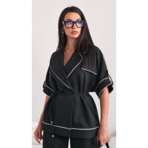 Elegantni ženski komplet kratkih rukava sa belim linijama