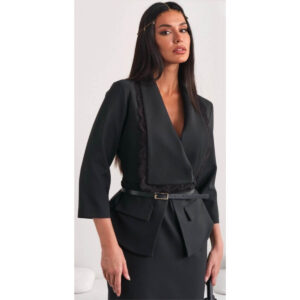 Elegantna midi haljina sa reverima i naglašenim strukom