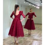 Elegantna čipkasta midi haljina A kroja – bordo