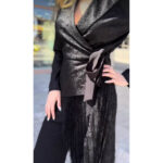 Elegantni komplet čipkasti sako i klasične pantalone